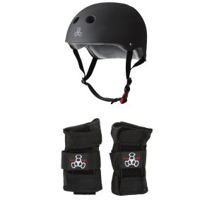 Triple 8 The Certfied Sweatsaver Skateboard Helmet 2026 - X-Small/Small Package (X-Small/Small) + XS Adult Wrist Guards in Black size Xs/S/Xs | Nylon