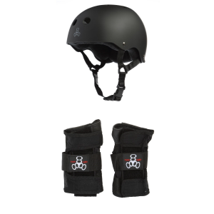 Triple 8 Sweatsaver Liner Skateboard Helmet 2025 - XS Package (XS) + S Adult Wrist Guards in Black size X-Small/Small | Nylon