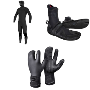 O'Neill 5/4+ Hyperfreak Chest Zip Hooded Wetsuit 2026 - LT Package (LT) + 7 Booties in Black size Lt/7 | Rubber/Neoprene