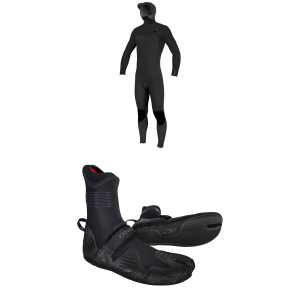 O'Neill 5/4+ Hyperfreak Chest Zip Hooded Wetsuit 2026 - Medium/Small Package (Medium/Small) + 8 Booties in Black size Ms/8 | Rubber/Neoprene