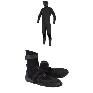 O'Neill 5/4+ Hyperfreak Chest Zip Hooded Wetsuit 2026 - LT Package (LT) + 7 Booties in Black size Lt/7 | Rubber/Neoprene