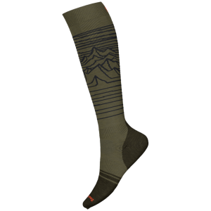 Smartwool Snowboard Full Cushion Iguchi Pattern OTC Socks 2025 in Green size X-Large | Nylon/Wool/Elastane