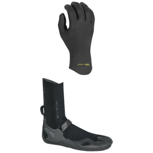 XCEL 2mm Comp X 5-Finger Wetsuit Gloves - XXS Package (XXS) + 6 Booties in Black size Xxs/6 | Rubber/Neoprene