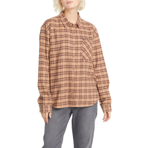 Women's Volcom Plaid To Meet U Long-Sleeve Shirt 2023 in Brown size Small | Cotton