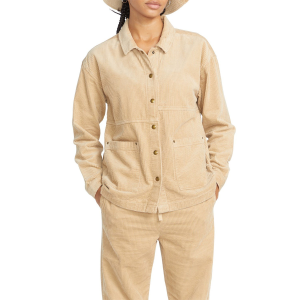 Women's Volcom Stone Street Shacket 2023 Jacket in Khaki size Large | Cotton