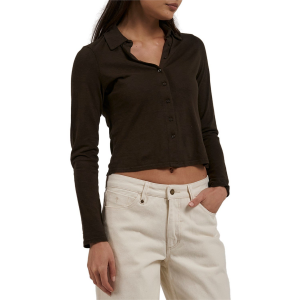 Women's Thrills Hemp Collared Long-Sleeve Shirt 2023 Black size X-Small | Cotton
