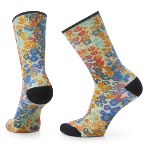 Smartwool Athletic Meadow Print Crew Socks Unisex 2024 in Yellow size X-Large | Nylon/Wool/Elastane