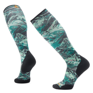 Smartwool Targeted Cushion Green Slopes Print OTC Socks 2025 in Black size X-Large | Nylon/Wool/Elastane