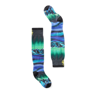 Kid's Smartwool Zero Cushion Aurora Flash Print OTC Socks 2026 in Black size Large | Nylon/Wool/Elastane