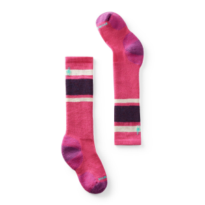 Kid's Smartwool Wintersport Full Cushion Stripe OTC Socks 2025 in Pink size X-Small | Nylon/Wool/Elastane