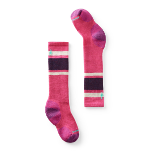 Kid's Smartwool Wintersport Full Cushion Stripe OTC Socks 2025 in Pink size Small | Nylon/Wool/Elastane
