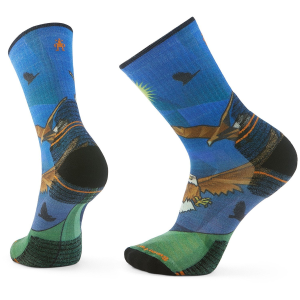 Smartwool Hike Targeted Cushion Eagle Print Crew Socks Men's 2025 in Blue size X-Large | Nylon/Wool/Elastane