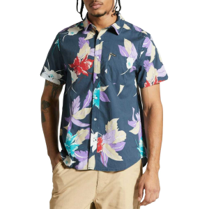 Brixton Charter Print Short-Sleeve Shirt Men's 2025 in Blue size Medium | Spandex/Cotton/Polyester