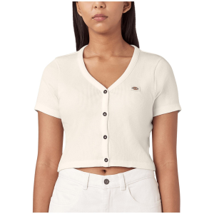Women's Dickies Short-Sleeve Emporia Cardigan 2025 in White size X-Small | Cotton