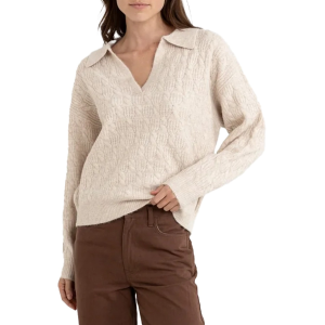 Women's Rhythm Lexie V-Neck Collared Jumper Top 2025 in White size Medium | Nylon/Spandex/Acrylic