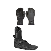 XCEL 3mm Drylock Texture Skin 5-Finger Wetsuit Gloves - XS Package (XS) + 6 Booties in Black size Xs/6 | Rubber/Neoprene