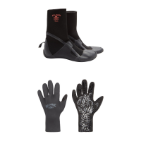 Women's Billabong 3mm Synergy Hidden Split Toe Wetsuit Boots 2021 - 6 Package (6) + S Gloves in Black size 6/S | Nylon/Neoprene
