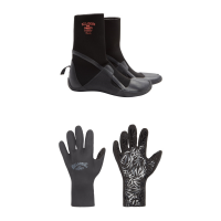 Women's Billabong 3mm Synergy Hidden Split Toe Wetsuit Boots 2021 - 9 Package (9) + S Gloves in Black size 9/S | Nylon/Neoprene