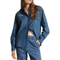 Women's Brixton Bowery Boyfriend Overshirt 2024 in Blue size Small | Cotton