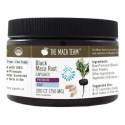 Organic Premium Raw  Black Maca Capsules - Vegan - 750 mg - 200 ct