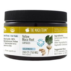 Organic Gelatinized Yellow Maca Capsules - Vegan - 750 mg - 200 ct