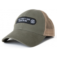 LIVE FREE OR DIE GREEN/TAN TRUCKER HAT