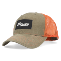 SIG MARK TRUCKER HAT, DARK LODEN/TERRACOTTA LIMITED