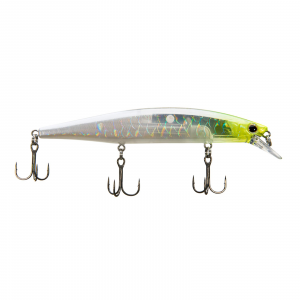 Image of Shimano World Minnow 115SP Suspending Jerkbait | Flash Boost Chartreuse Head