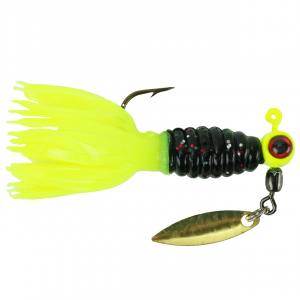 Image of Mr. Crappie Sausage Head Spins Pre-Rigged Crappie Thunder | Tuxedo Black Chartreuse; 1/16 oz.