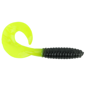Image of Mister Twister Fat Curly Tail Grub | Smoke/Black Flake/Chartreuse Tail; 5 in.