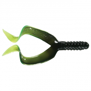 Image of Mister Twister Double Tail Grub | Black/Chartreuse; 4 in.