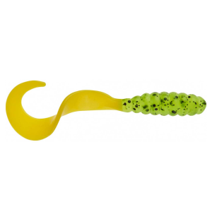 Image of Mister Twister Curly Tail Grubs | Lime/Black Flake/Yellow Tail; 3 in.