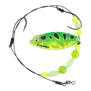 Image of Eye-Fish Premium Single Willow Blade Worm Harness | Green Frog Glow - Silver Back