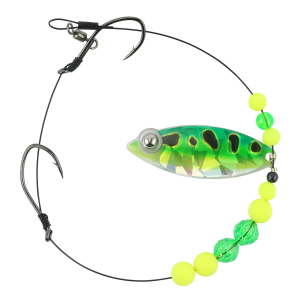 Image of Eye-Fish Premium Single Willow Blade Worm Harness | Green Frog - Silver Back