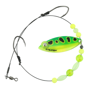 Image of Eye-Fish Premium Single Willow Blade Worm Harness | Green Frog Glow - Copper Back