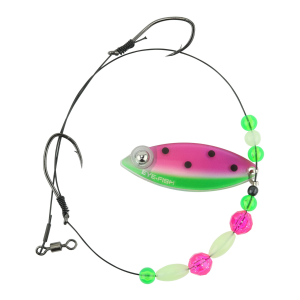 Image of Eye-Fish Premium Single Willow Blade Worm Harness | Watermelon Glow - Copper Back