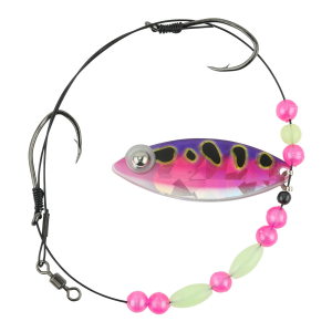Image of Eye-Fish Premium Single Willow Blade Worm Harness | Pink Frog Glow - Silver Back