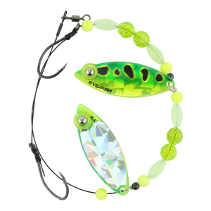 Image of Eye-Fish Premium Double Willow Blade Worm Harness | Green Frog Glow - Silver Back