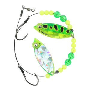 Image of Eye-Fish Premium Double Willow Blade Worm Harness | Green Frog - Silver Back
