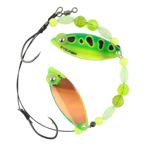 Image of Eye-Fish Premium Double Willow Blade Worm Harness | Green Frog Glow - Copper Back
