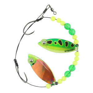 Image of Eye-Fish Premium Double Willow Blade Worm Harness | Green Frog - Copper Back
