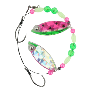 Image of Eye-Fish Premium Double Willow Blade Worm Harness | Watermelon Glow - Silver Back