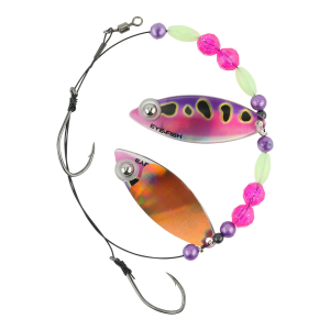 Image of Eye-Fish Premium Double Willow Blade Worm Harness | Pink Frog Glow - Copper Back