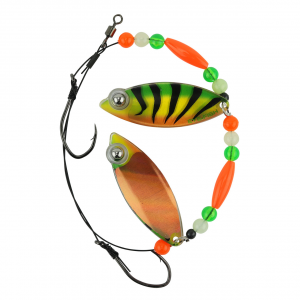 Image of Eye-Fish Premium Double Willow Blade Worm Harness | Fire Tiger Glow - Copper Back