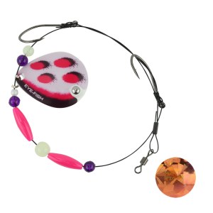 Image of Eye-Fish Premium Single Colorado Blade Worm Harness | Berries & Cream Glow - Copper Back