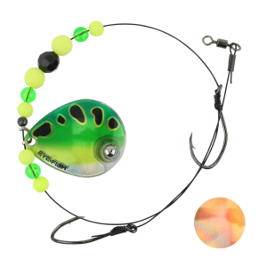 Image of Eye-Fish Premium Single Colorado Blade Worm Harness | Green Frog - Copper Back