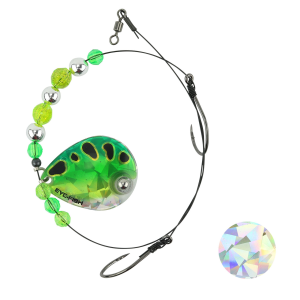 Image of Eye-Fish Premium Single Colorado Blade Worm Harness | Green Frog - Silver Back