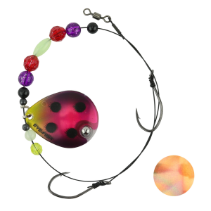 Image of Eye-Fish Premium Single Colorado Blade Worm Harness | Purple Finch Glow - Copper Back