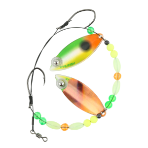 Image of Eye-Fish Premium Double Willow Blade Worm Harness | Mixed Veggie Glow - Copper Back