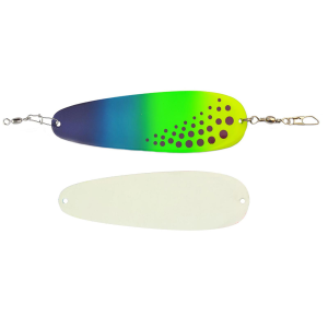 Image of Mack's Sling Blade Dodger | Super Glow/Chartreuse/Green/Blue Dot; 4 in.